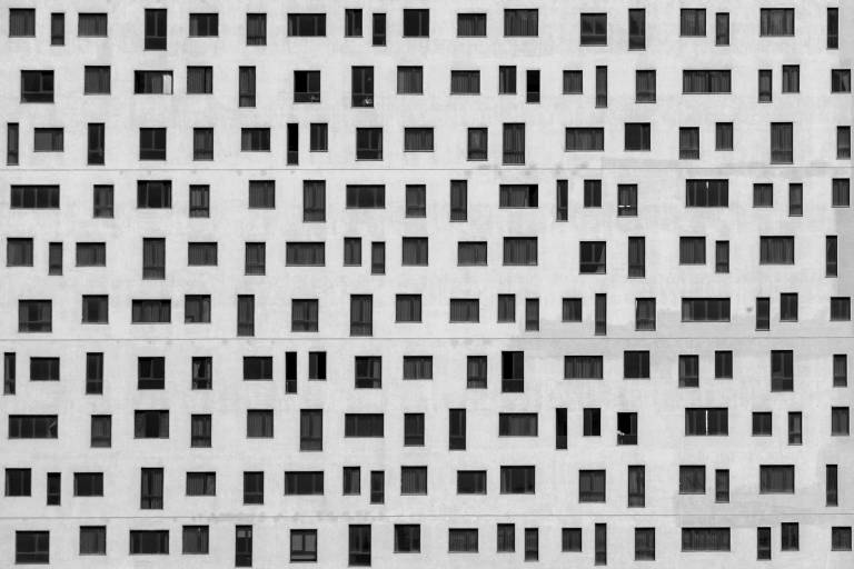 exterior of a residential building with irregular windows