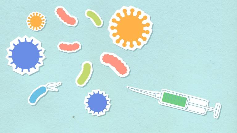 paper cutout of syringe and viruses